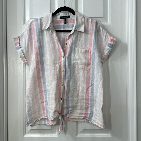 Ellen Tracy Tops - Ellen Tracy linen button tie front short sleeve shirt